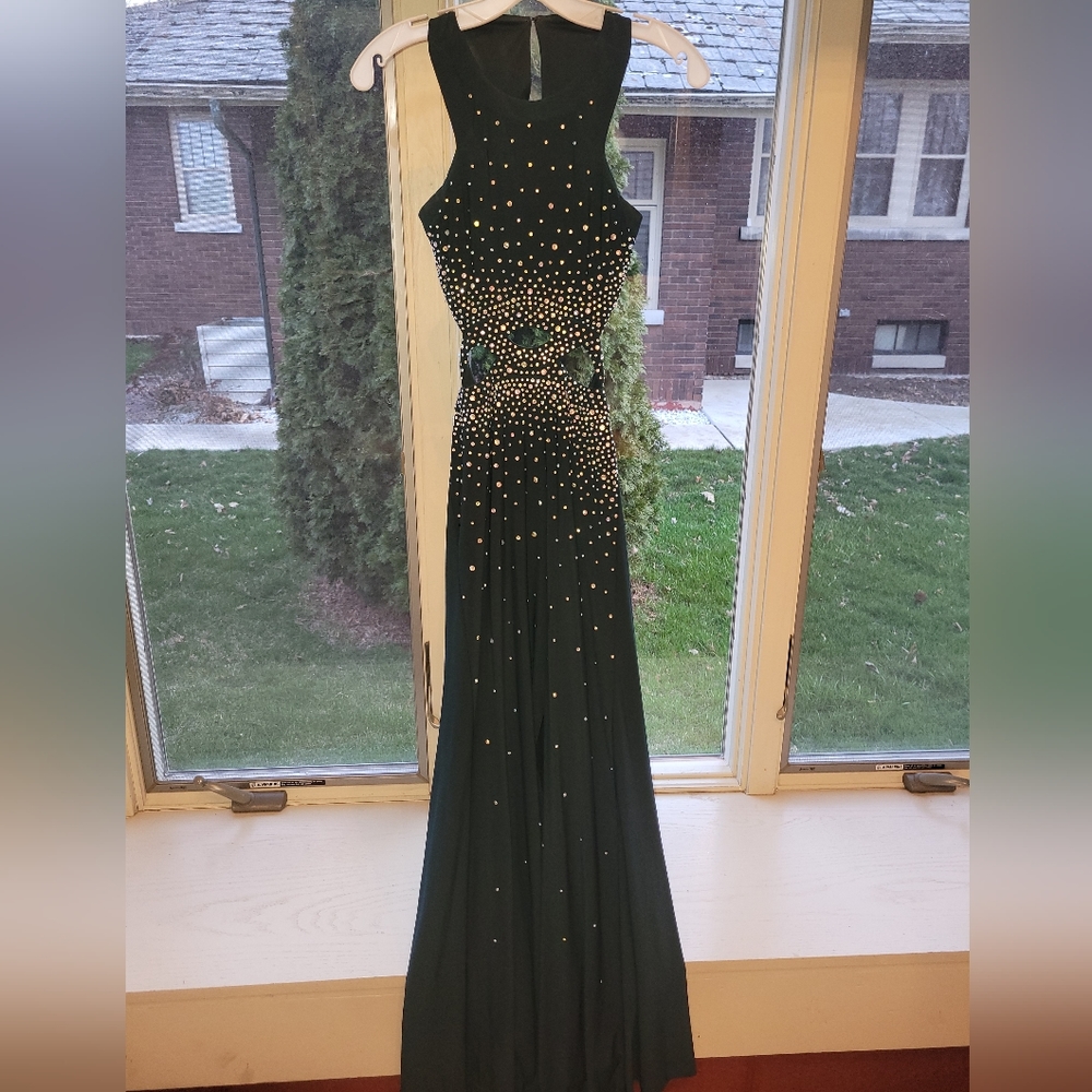 Dark green rhinestone prom dress, size 1, fits size 00-2